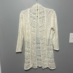 Belldini, Long Sleeve Cream Open Knit/Crochet Style Tunic Sweater L EUC!